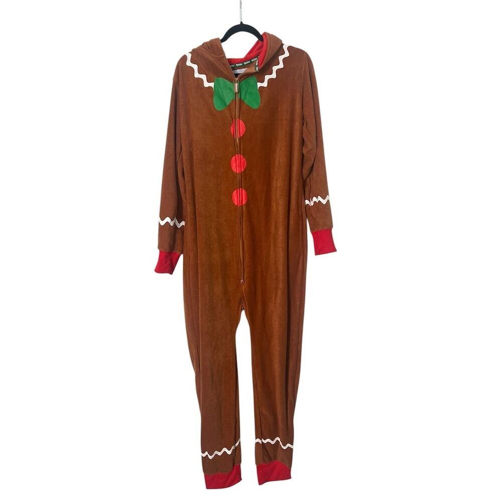 NWT Tipsy Elves Men's Gingerbread Man Jumpsuit Brown‎ Hooded Christmas - Picture 5 of 8